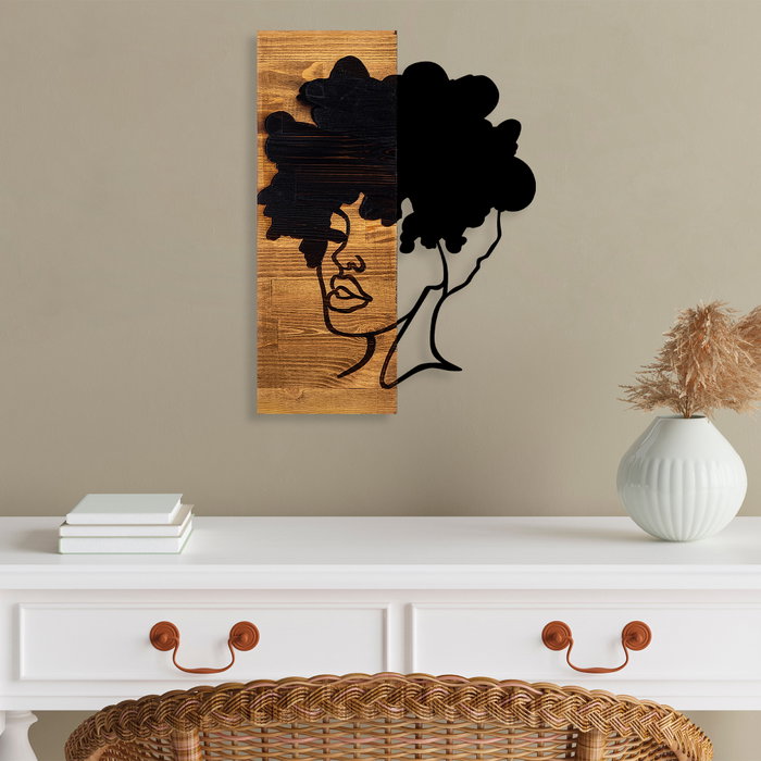 Wallity African Woman - Escultura de pared en Negro y Nogal claro